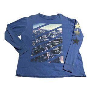 Cityscape Graphic Shirt Mens XL Blue Long Sleeve Stars Urban Night Skyline Top‎